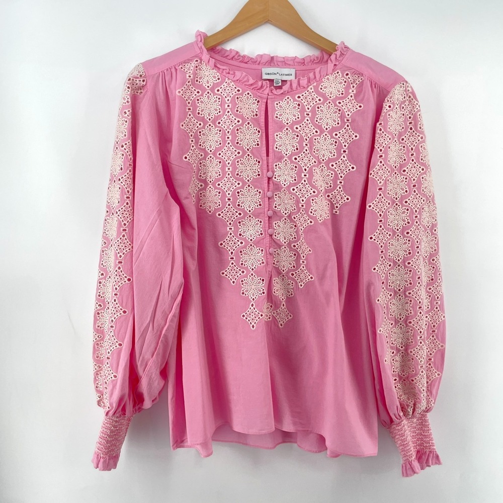 Blouse Size XXL Coquette Cottagecore Feminine Boho Chic Ruffles Eyelet Pink